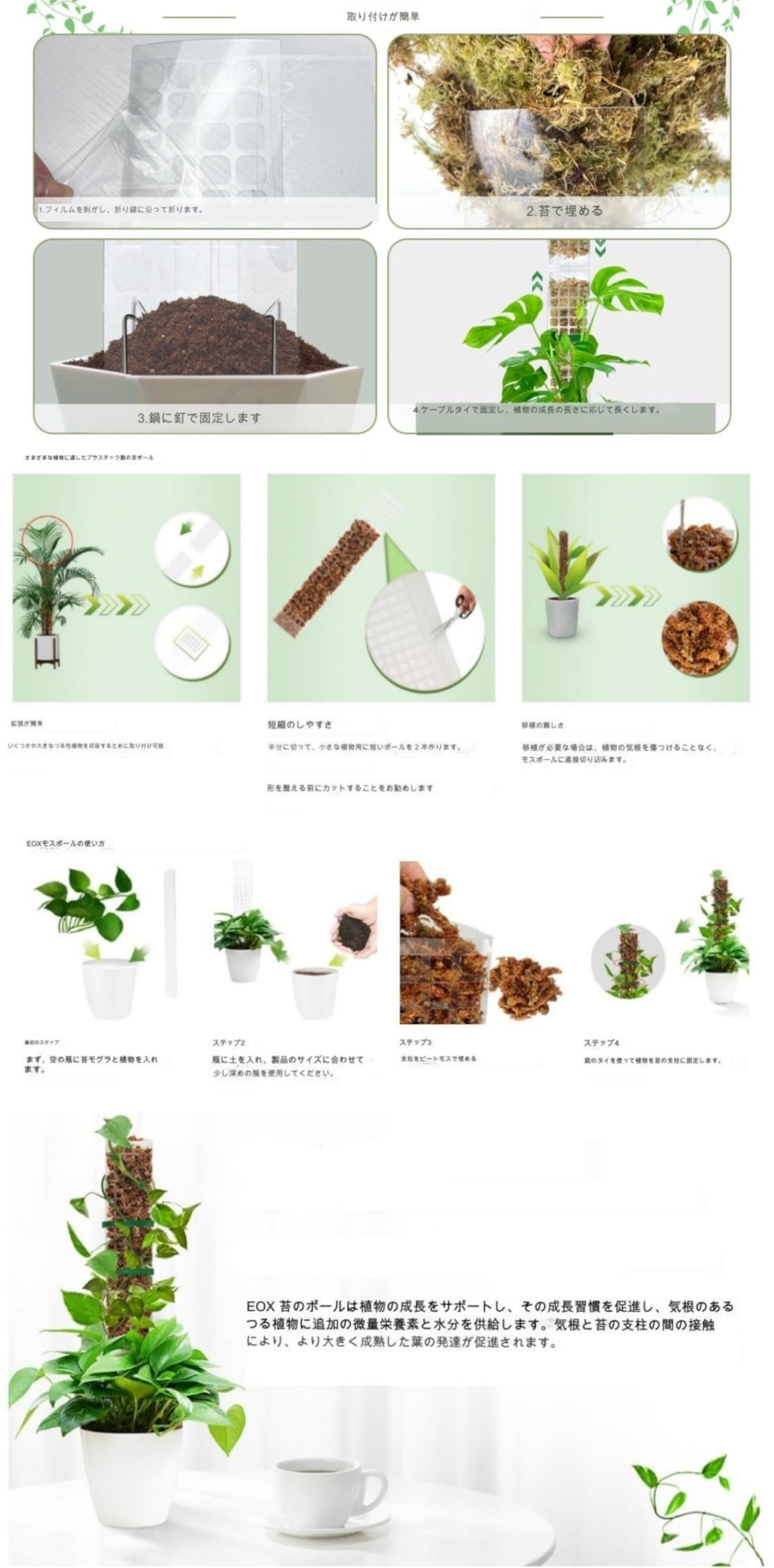 Amazon | モンステラ モスポール, クリアな積み重ね可能な植物サポート